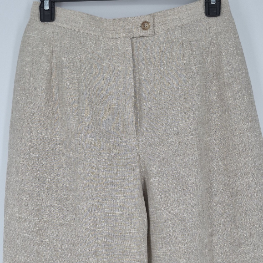 harve benard 90's  Women's Linen Cropped Pants Tan Wide Leg Trousers Coastal‎ 12 - Picture 6 of 13